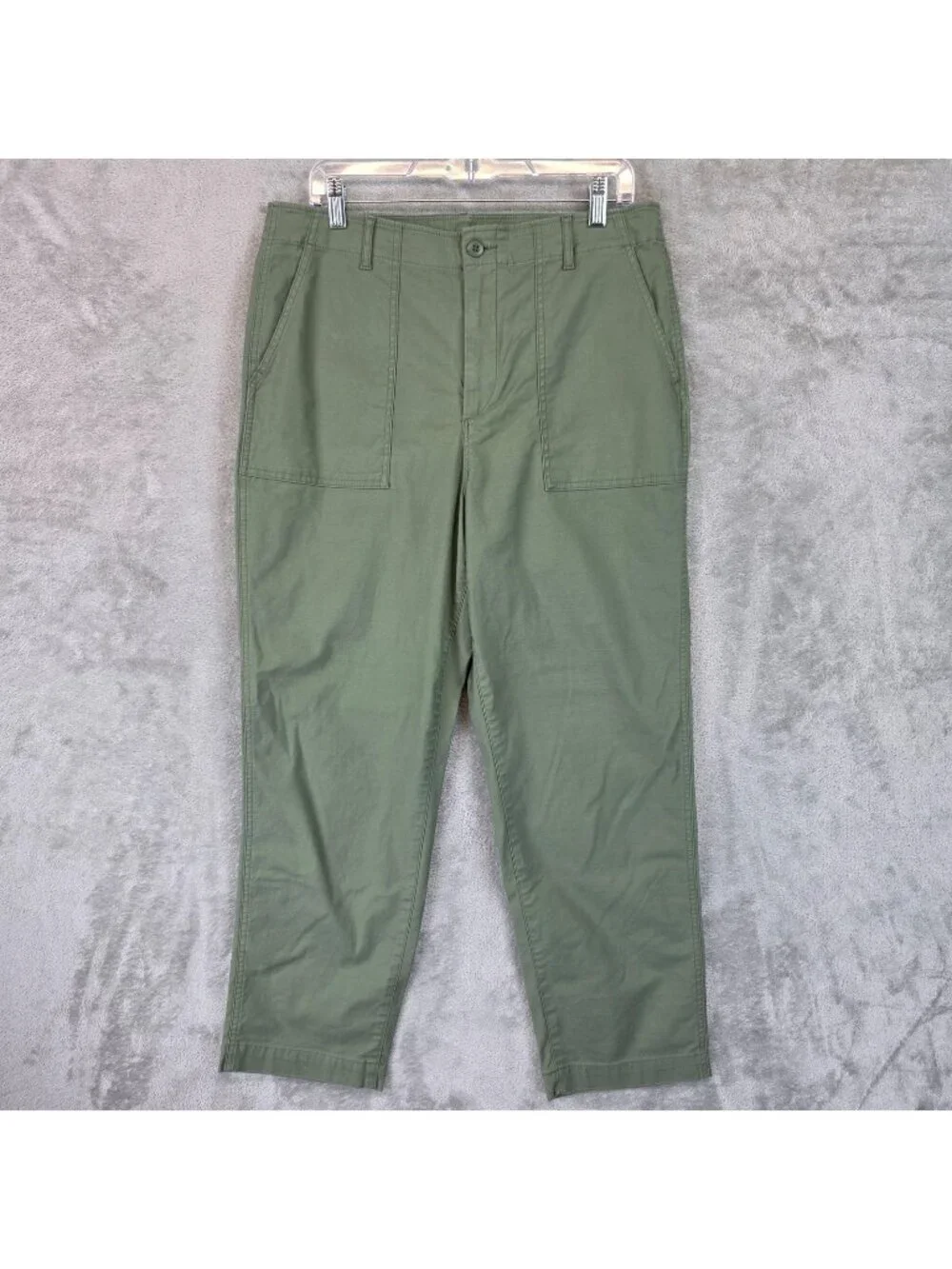 Uniqlo Chino Pants Womens 12 Green Twill Tapered Ankle Pockets Stretch Casual